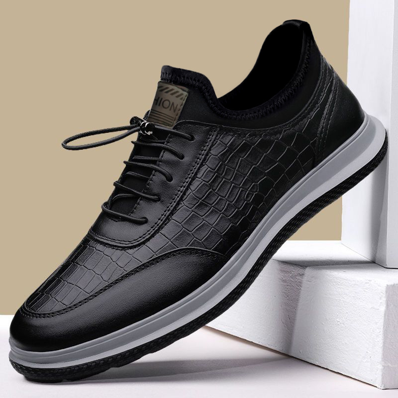 New Fashion Pu Upper Pvc Rubber Lace Up Men's Leather Sneakers Shoes Casual Walking Shoes For Men 