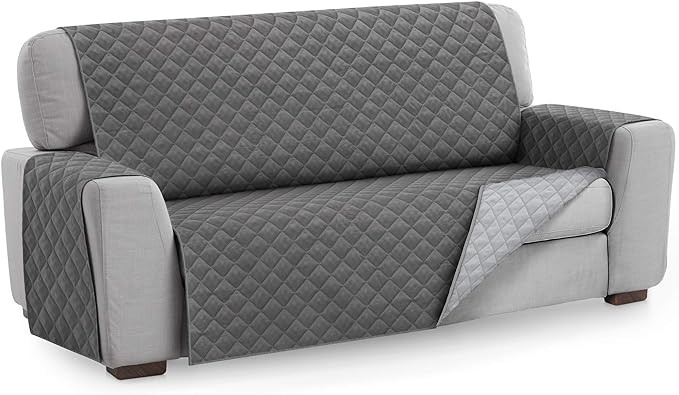 Textilhome - Funda Cubre Sofá Malu, 3 Plazas, Protector para Sofás Acolchado Reversible. Color Gris C/3