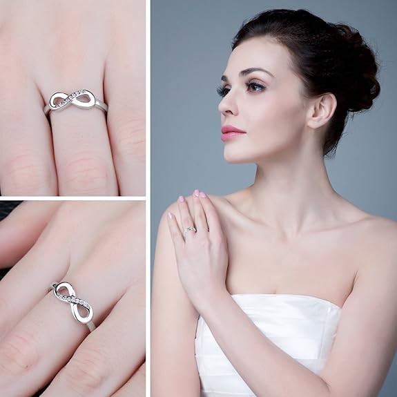 JewelryPalace Infinito Anillos Mujer Plata Oro 14k Oro Rosa, Anillo de Compromiso Circonita Diamante Simulado, Anillo Promesa Romántico Joyas de Mujer Piedra, Regalo Anillos Niña Conjunto Joyas