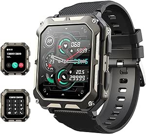 Reloj Inteligente Hombre con Llamadas y Asistente Voz, Pantalla Grande1,83 Pulgada, Oxímetro(SpO2)Pulsómetro Caloría Podómetro Sueño, 123 Modo Deportivo, IP68 Impermeable, para Android iOS