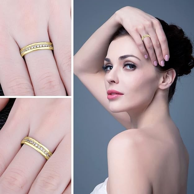 JewelryPalace Anillo Mujer Plata Oro 14k Oro Rosa, Anillo Promesa Eternidad Apilable, Banda de Boda Clásico con Diamante Simulado, Anillos Niña Elegante con Piedra Preciosa, Conjunto Joyas Mujer