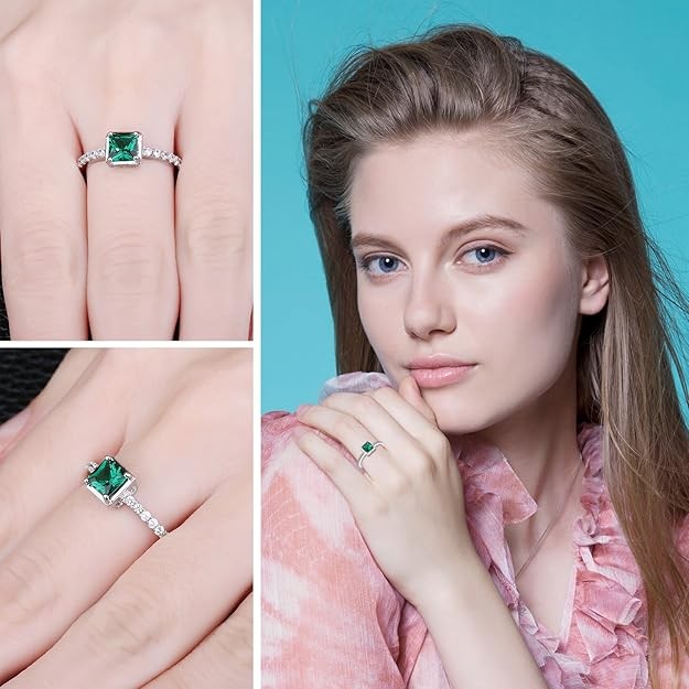 JewelryPalace Anillo Mujer Plata Oro 14k Oro Rosa, Anillos de Compromiso Zafiro Azul Creado Esmeralda Verde Simulado, Anillos Promesa Piedra Preciosa, Anillos Niña Circonita Joyas de Mujer