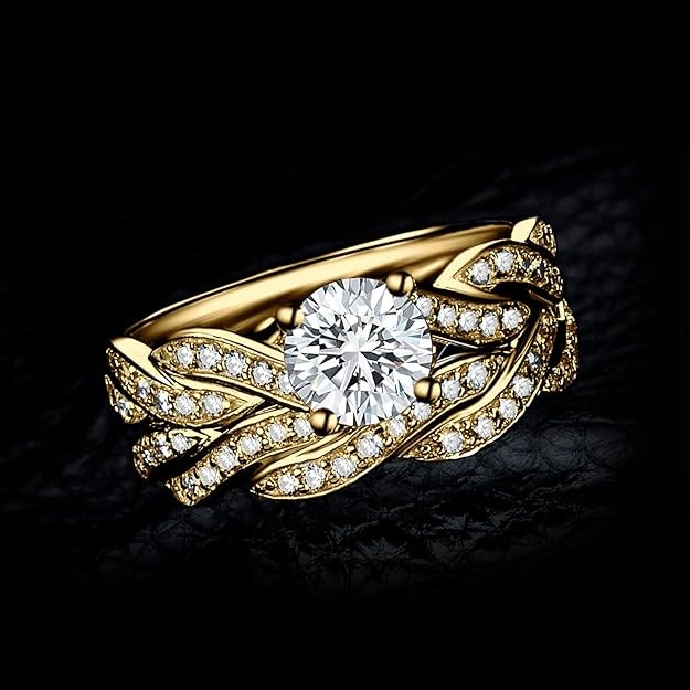 JewelryPalace Infinito Anillo Mujer Plata Oro 14k Oro Rosa, Anillo Compromiso Solitario 1.3ct Circonita Corte Redonda, Anillo Promesa Banda de Boda Piedra Diamante Simulado, Conjunto Joyas Novia