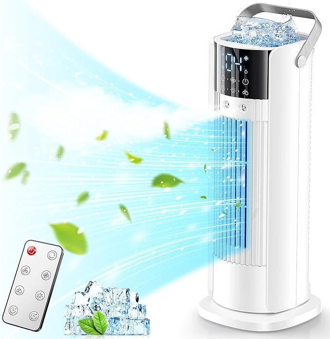 Aire Acondicionado Portatil Silencioso FIAHNG,4 en 1 aire acondicionado,Mini Aire Portátil Ventilador remoto,oscilación de 90°, 4 velocidades, humidificador de niebla fría, temporizador de 2-10 horas